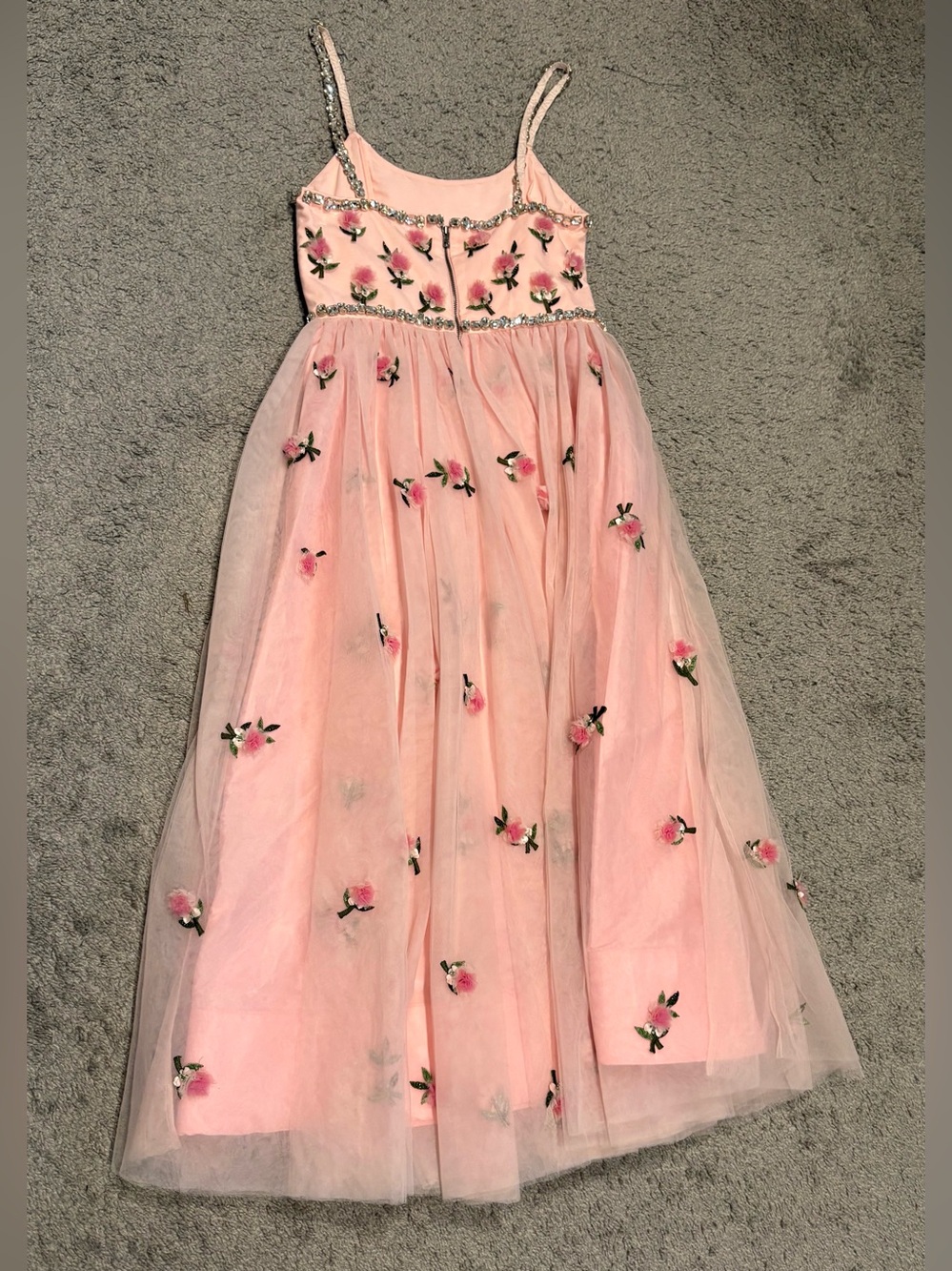 Alice & Olivia New Lupita Crystal Strap Embellished 3D Flowers Tulle Midi Gown 6 - Picture 15 of 16